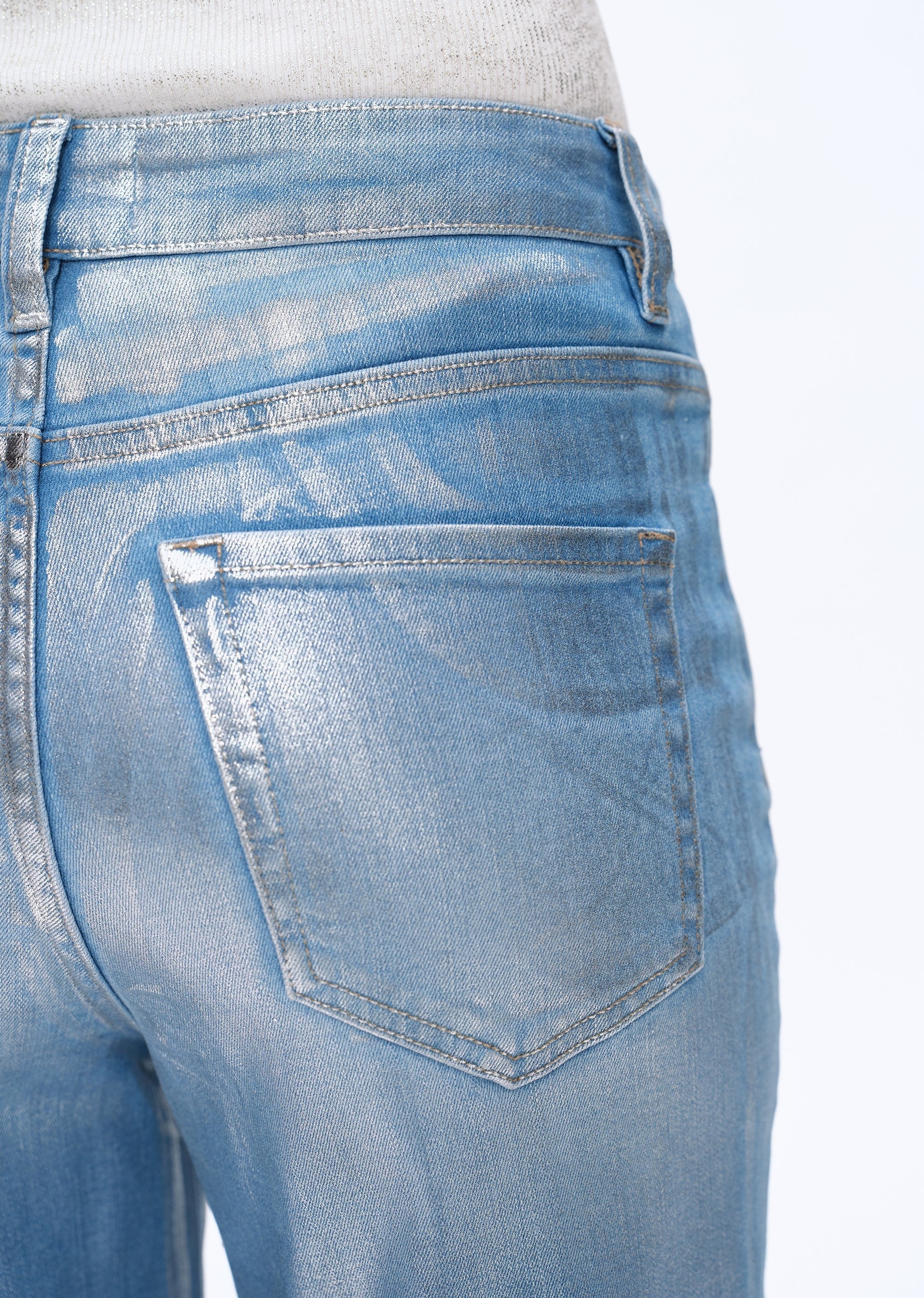 SILVER HIGH RISE WIDE LEG DENIM JEANS