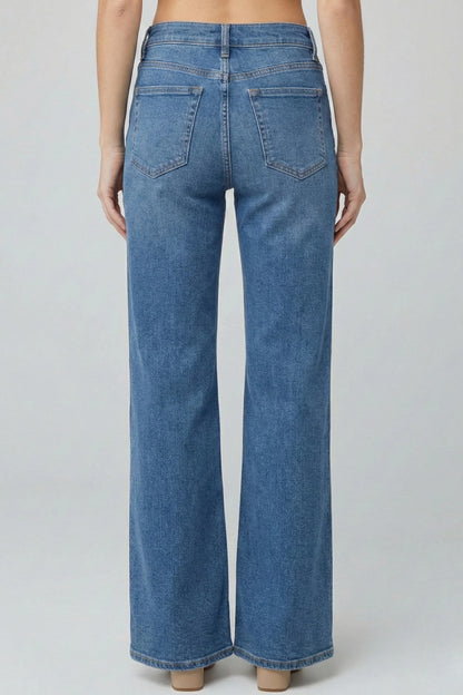 MEDIUM INDIGO MID RISE BOOTCUT JEANS