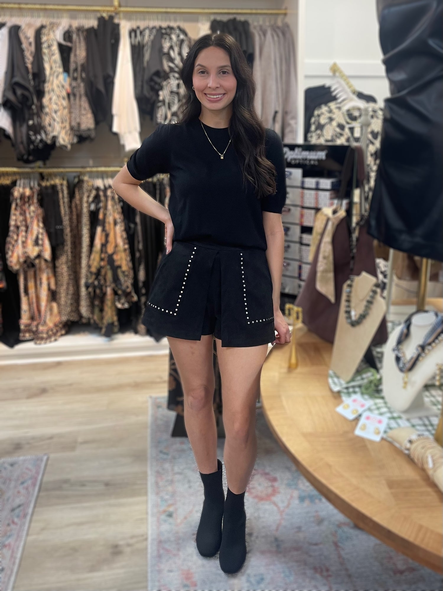 BLACK STUDDED SUEDE HIGH WAIST SKORT