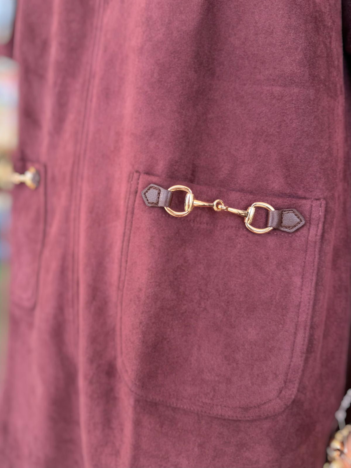 MERLOT SUEDE HORSE-BIT DETAIL PATCH POCKET SHORT SLEEVE MINI DRESS