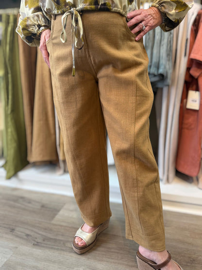 CAMEL STRAIGHT LEG CROPPED TROSUER PANTS