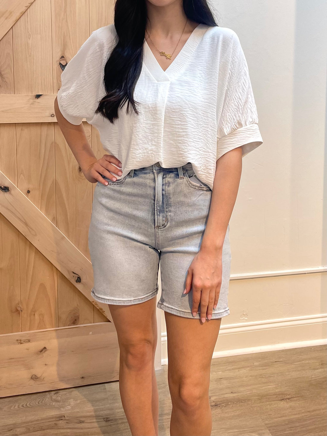 BABY BLUE HIGH RISE DENIM SHORTS