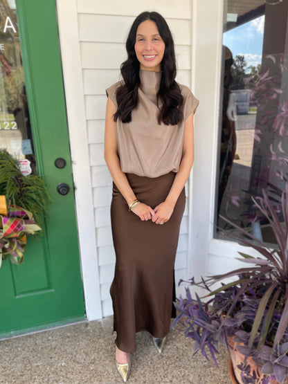 MOCHA HIGH NECK BALLOON TOP