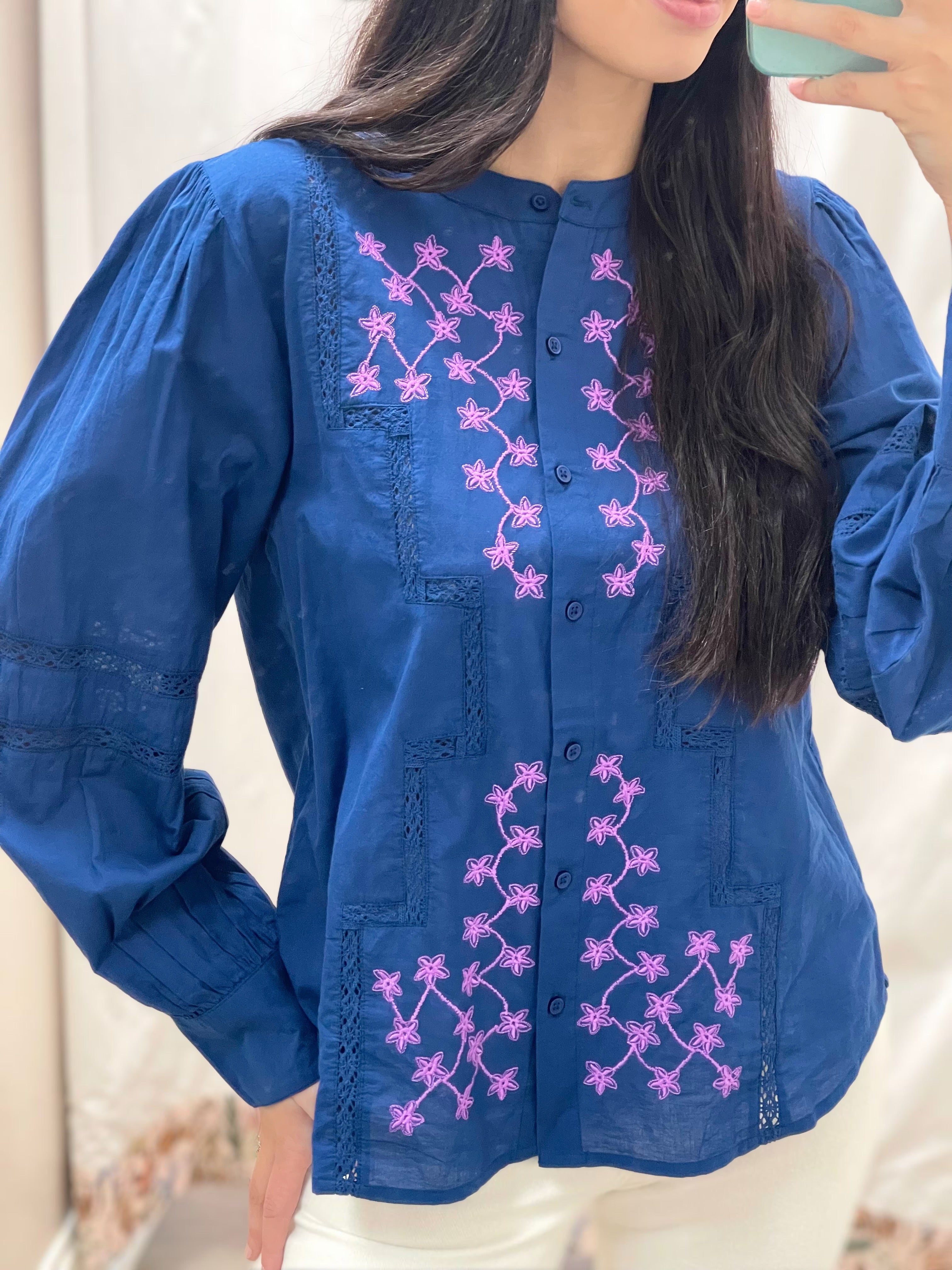 BLEU MARINE EVALEEN BUTTON UP BLOUSE