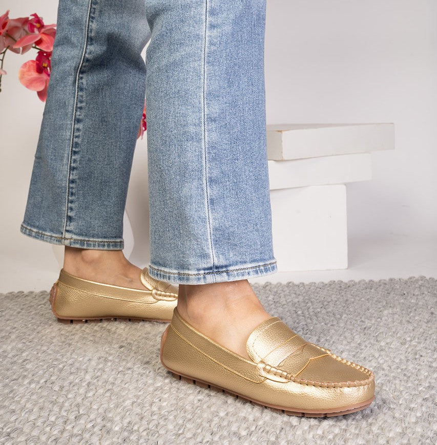 GOLD PEBBLE PENNY FOR YOUR THOUGHTS MOCCASIN LOAFER