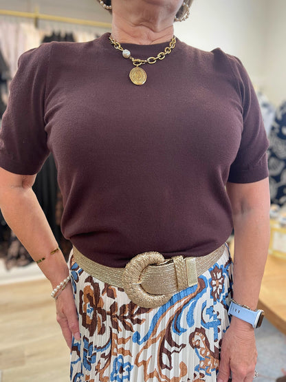 FUDGE KNIT SHORT PUFF SLEEVE TOP