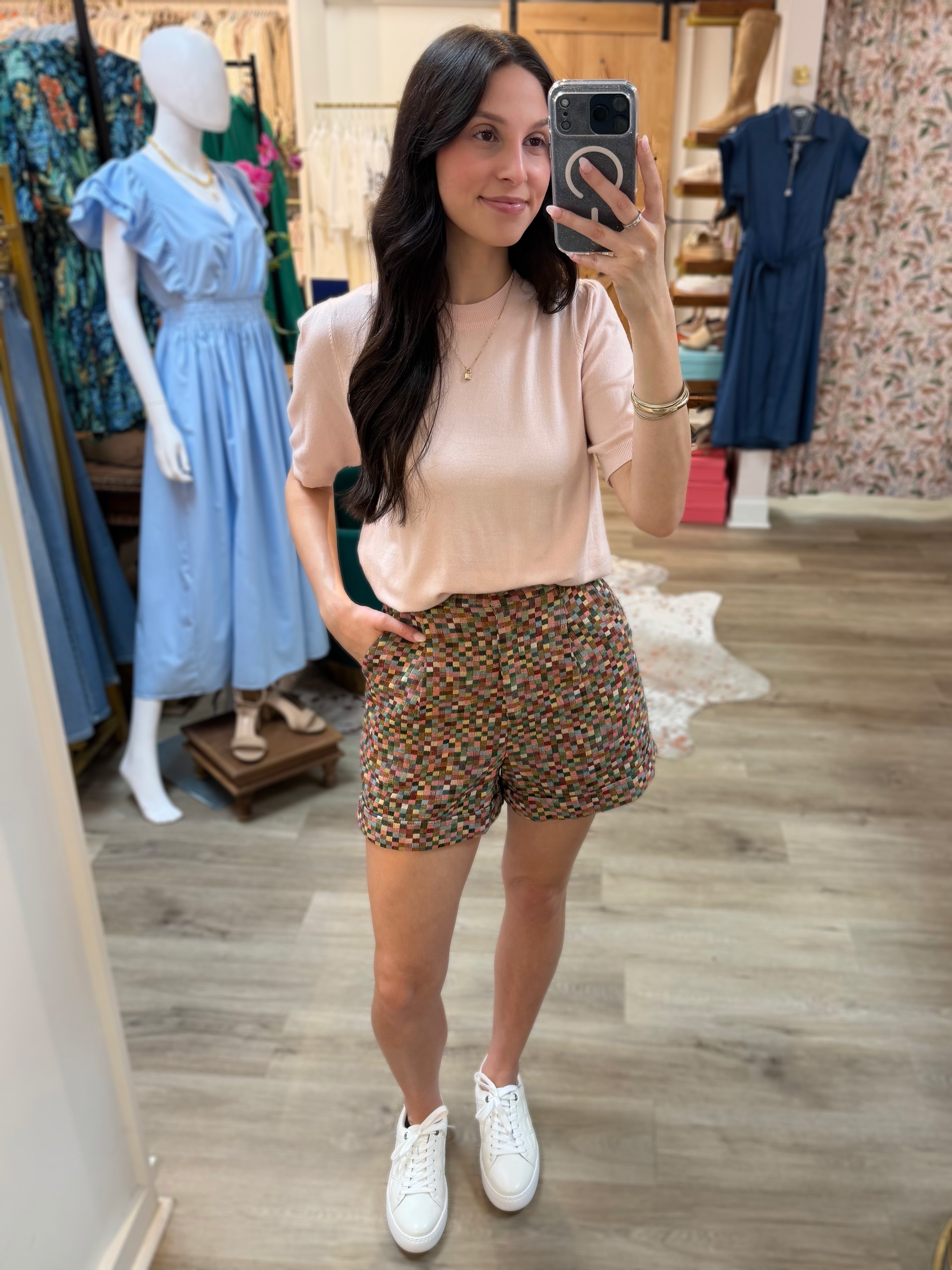 BABY PINK KNIT SHORT PUFF SLEEVE TOP