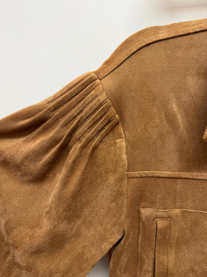 CARAMEL SUEDE LONG SLEEVE BUTTON UP SHIRT JACKET TOP