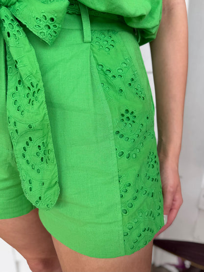 KELLY GREEN EYELET LACE PATCH ZELDA SHORTS