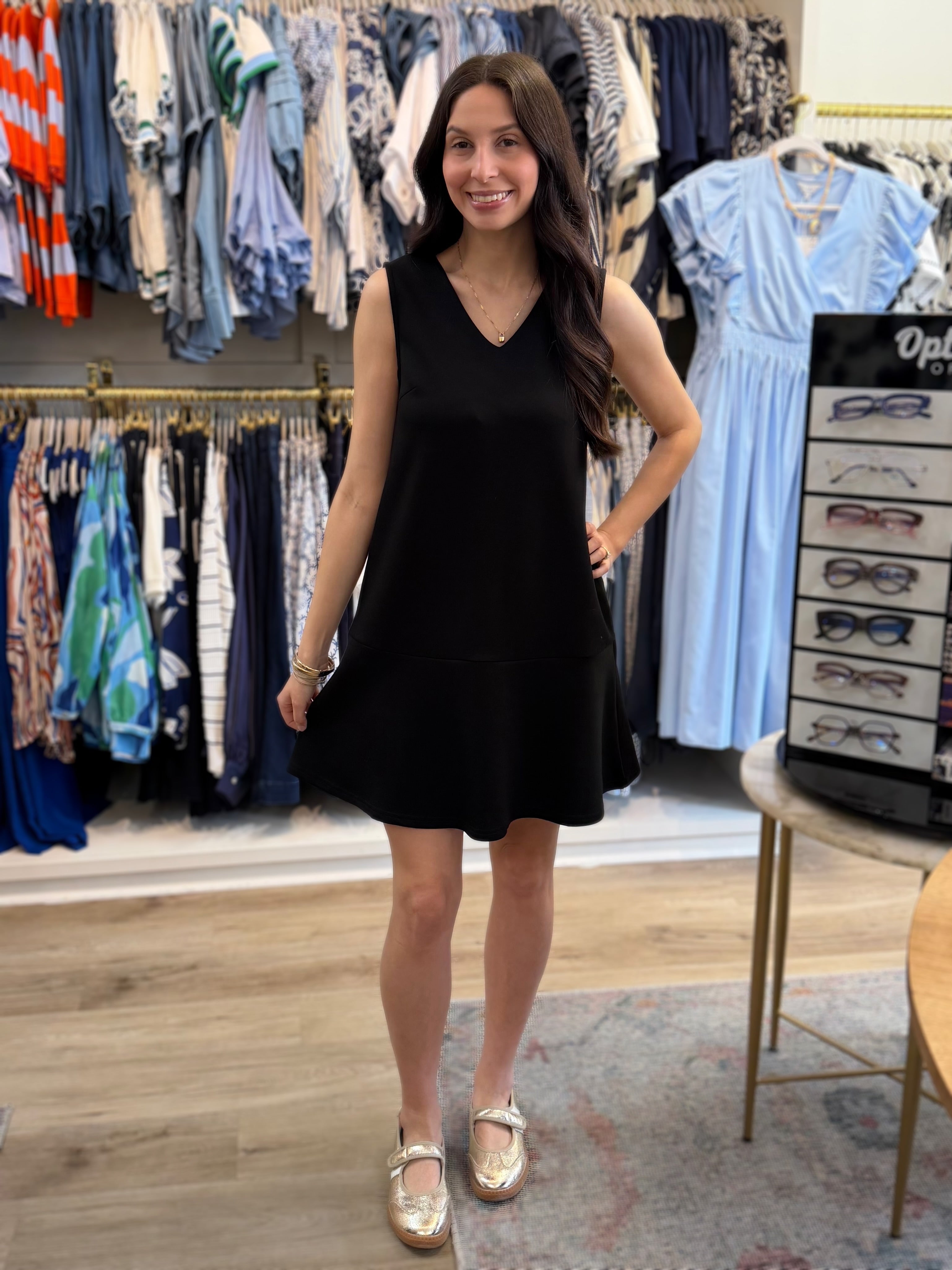 BLACK PCILL BUTTER MODAL SLEEVELESS FLUTTER SKIRT MINI DRESS