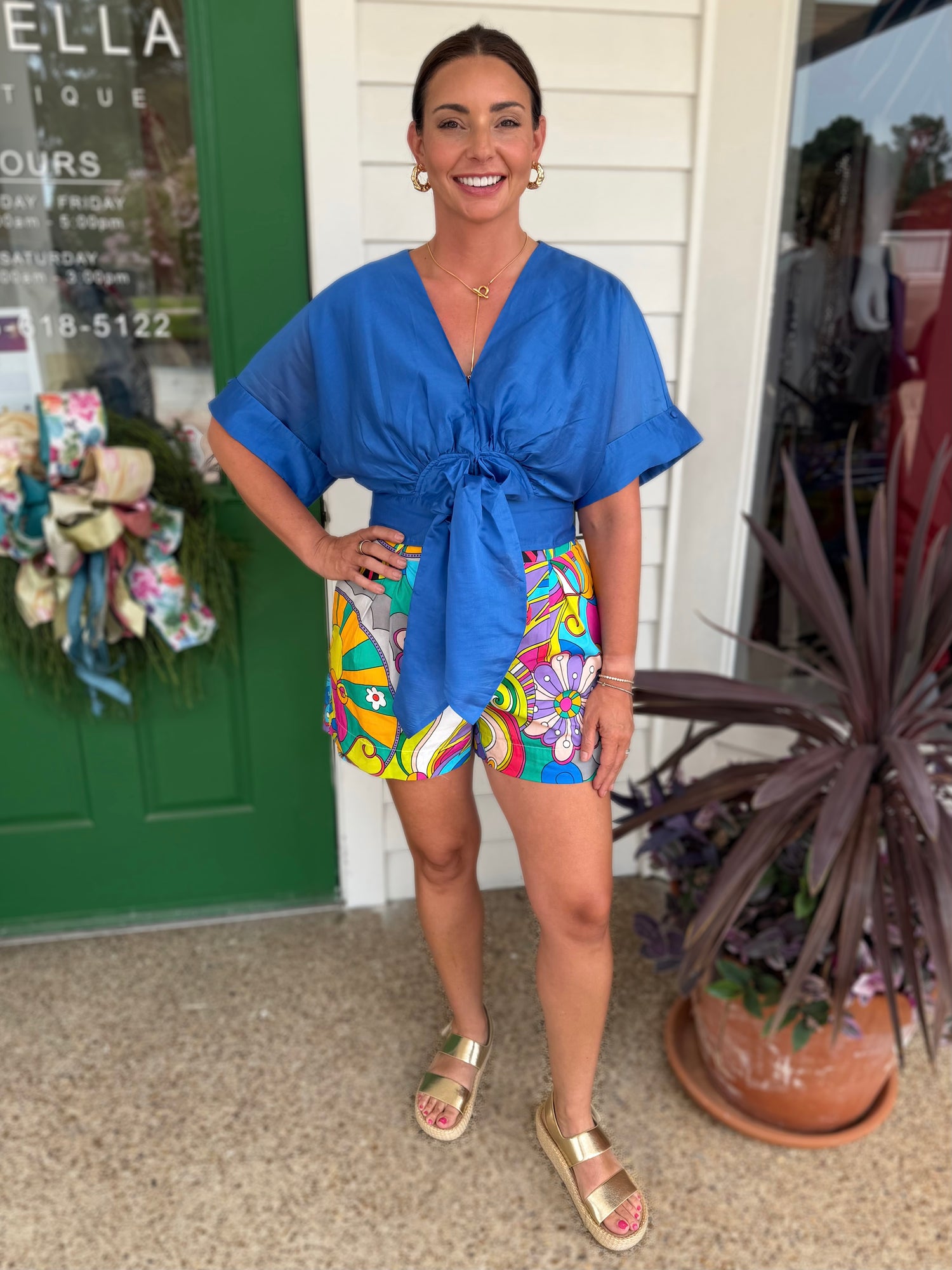 BLUE TIE FRONT CLARISA BLOUSE