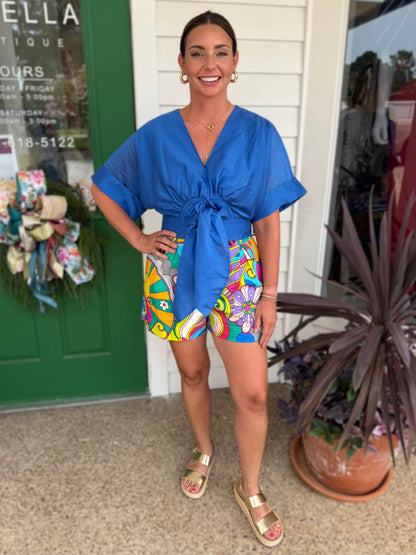 BLUE TIE FRONT CLARISA BLOUSE
