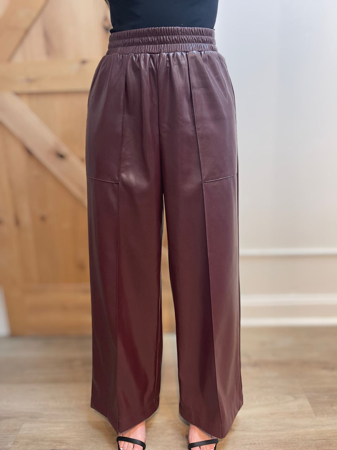 BURGUNDY STRAIGHT FAUX LEATHER MICHAUX PANTS