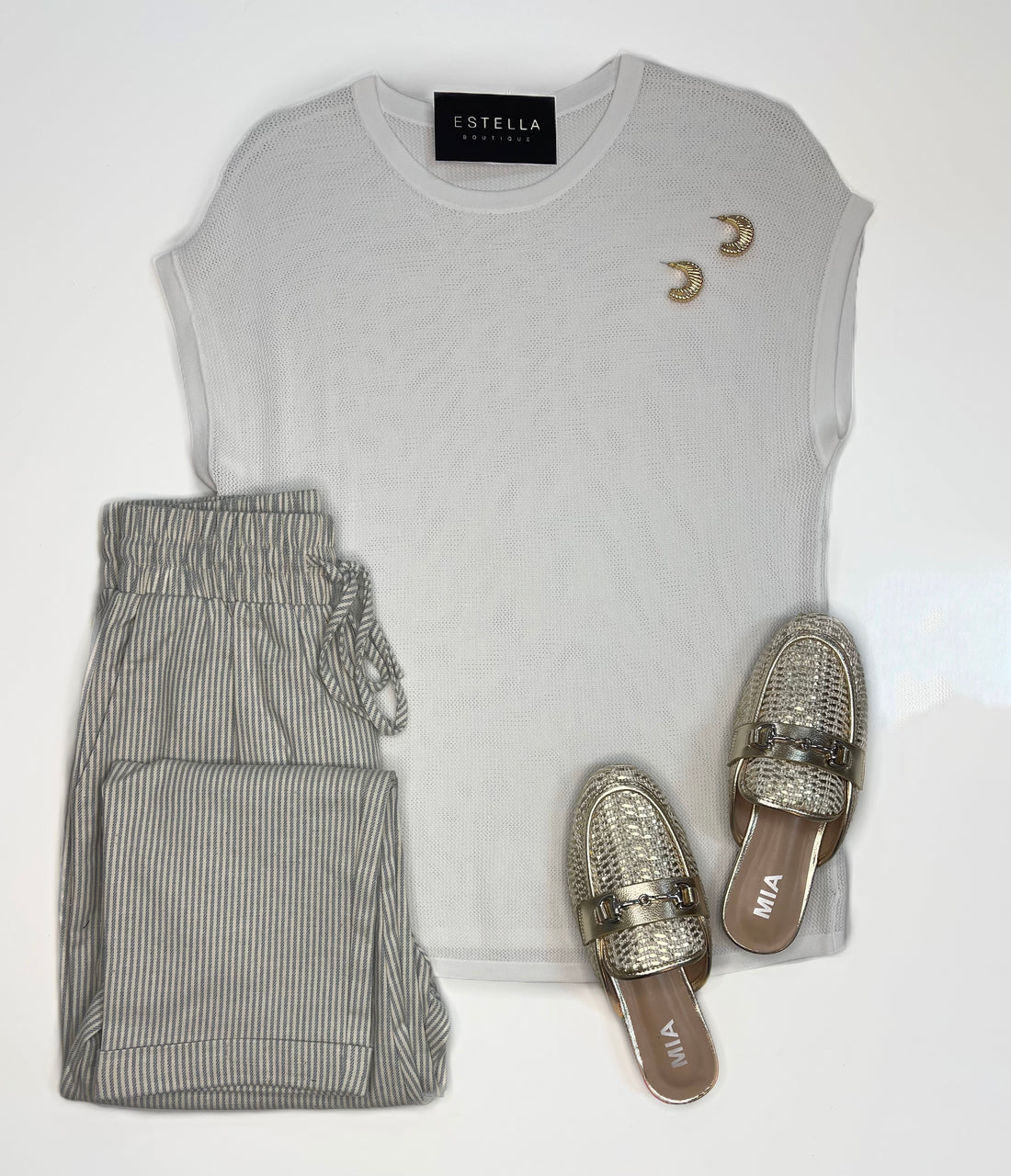 WHITE BOAT NECK CAP SLEEVE RIBBED SWEATER