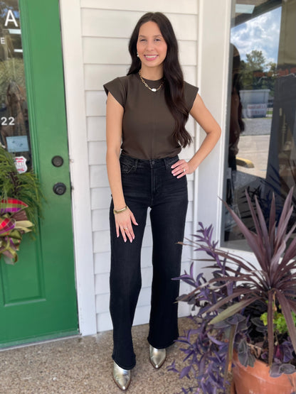 OLIVE RUSTIC GATHERED KNIT TOP