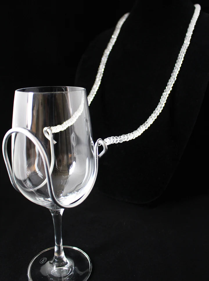 CLEAR DIAMOND CRYSTAL BEADED WINE GLASS NECKLACE