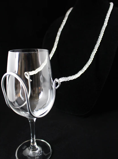 CLEAR DIAMOND CRYSTAL BEADED WINE GLASS NECKLACE