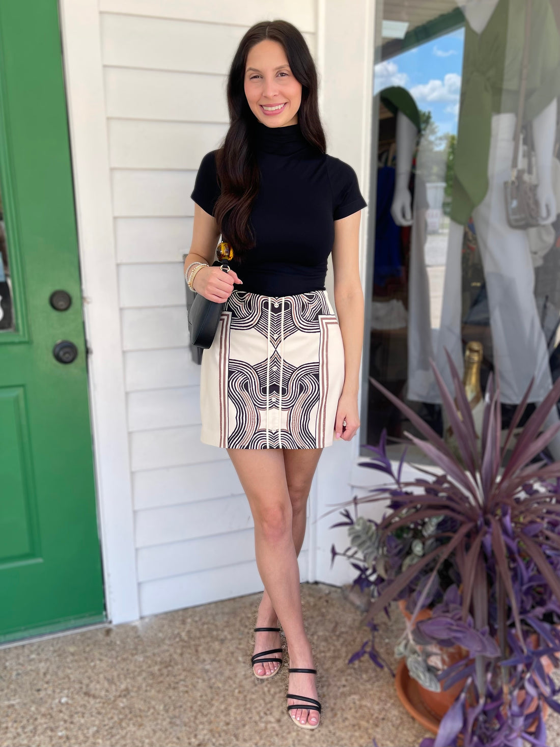 CREAM/BLACK &amp; BROWN ENGINEER PRINT OPHENA MINI SKIRT