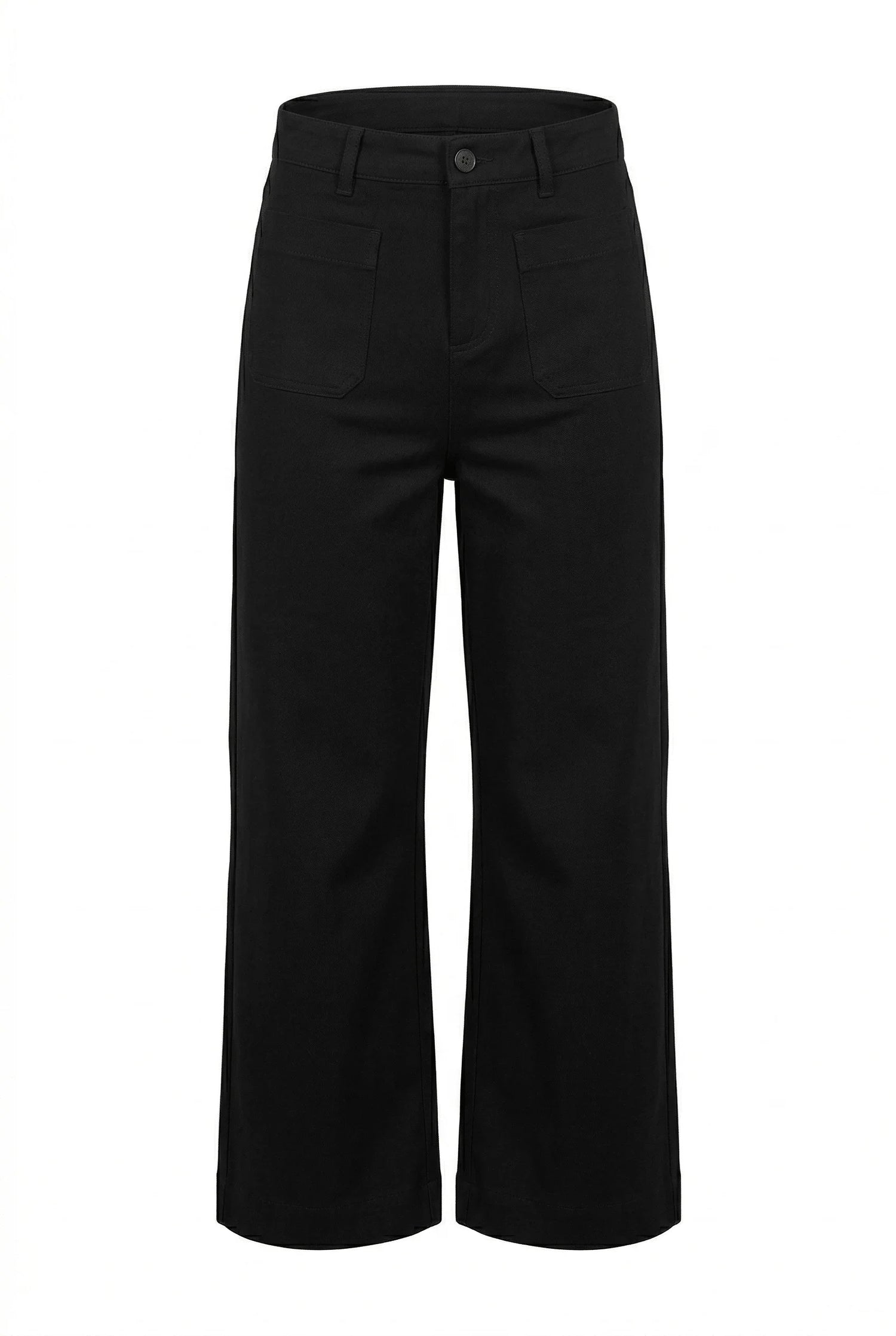 BLACK PONTE CROPPED WIDE LEG PATCH POCKET PANTS