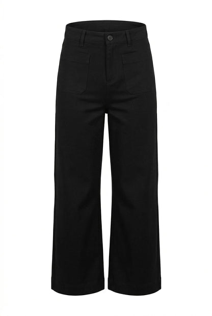 BLACK PONTE CROPPED WIDE LEG PATCH POCKET PANTS