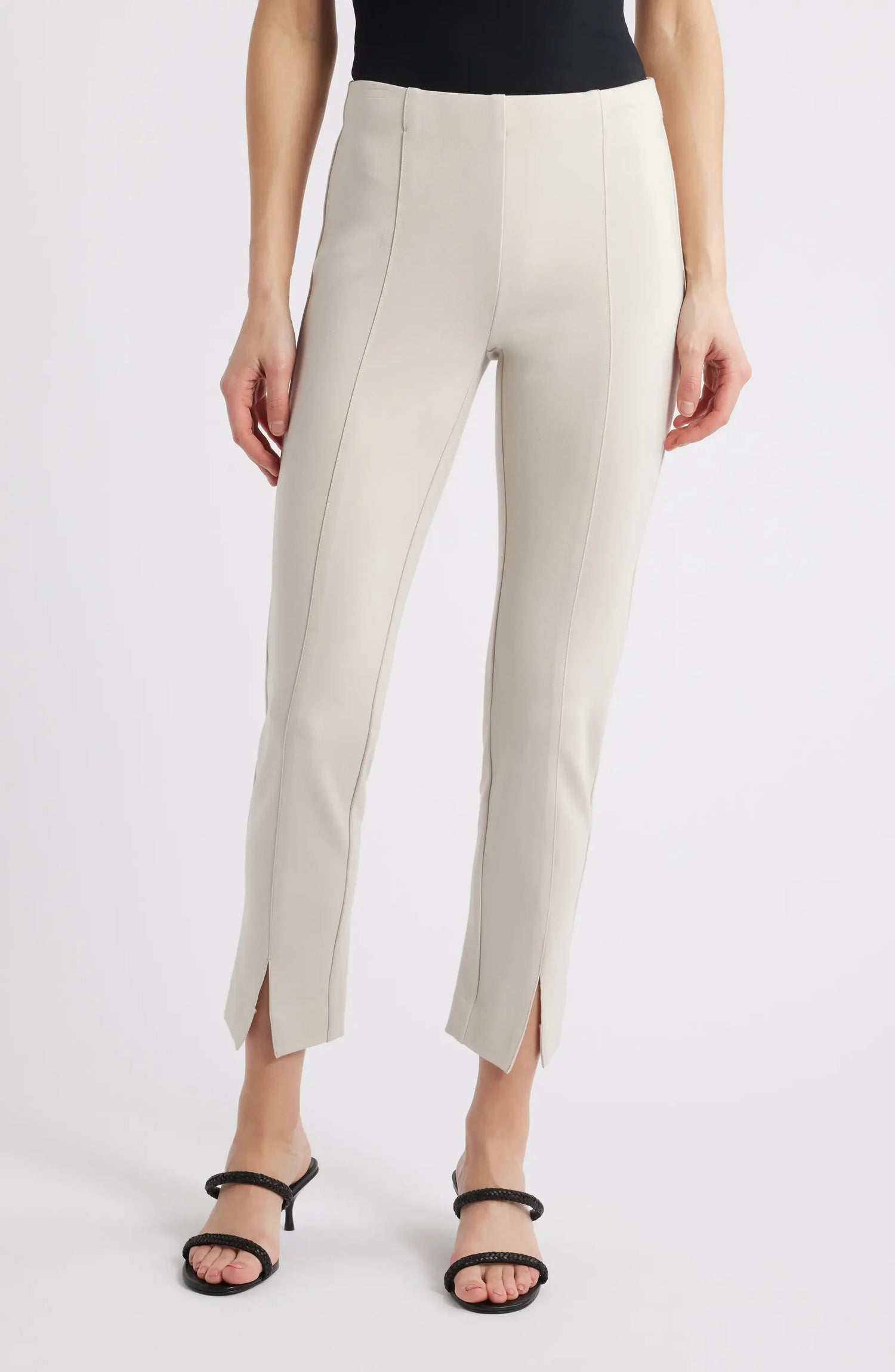 CHAMPAGNE SPLIT HEM PULL-ON PONTE PANT