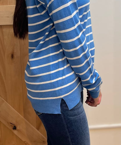 INDIGO STRIPED LONG SLEEVE PULLOVER SWEATER