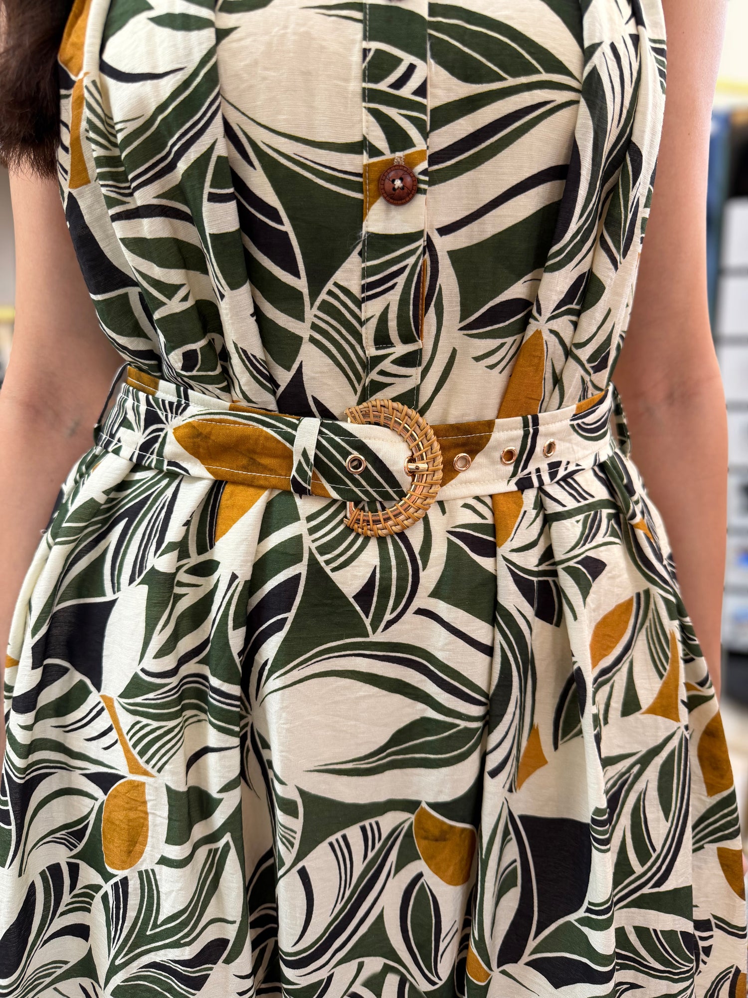 CREAM MULTI ABSTRACT LEAF PRINT HALTER SHIRT HATTIE MAXI DRESS