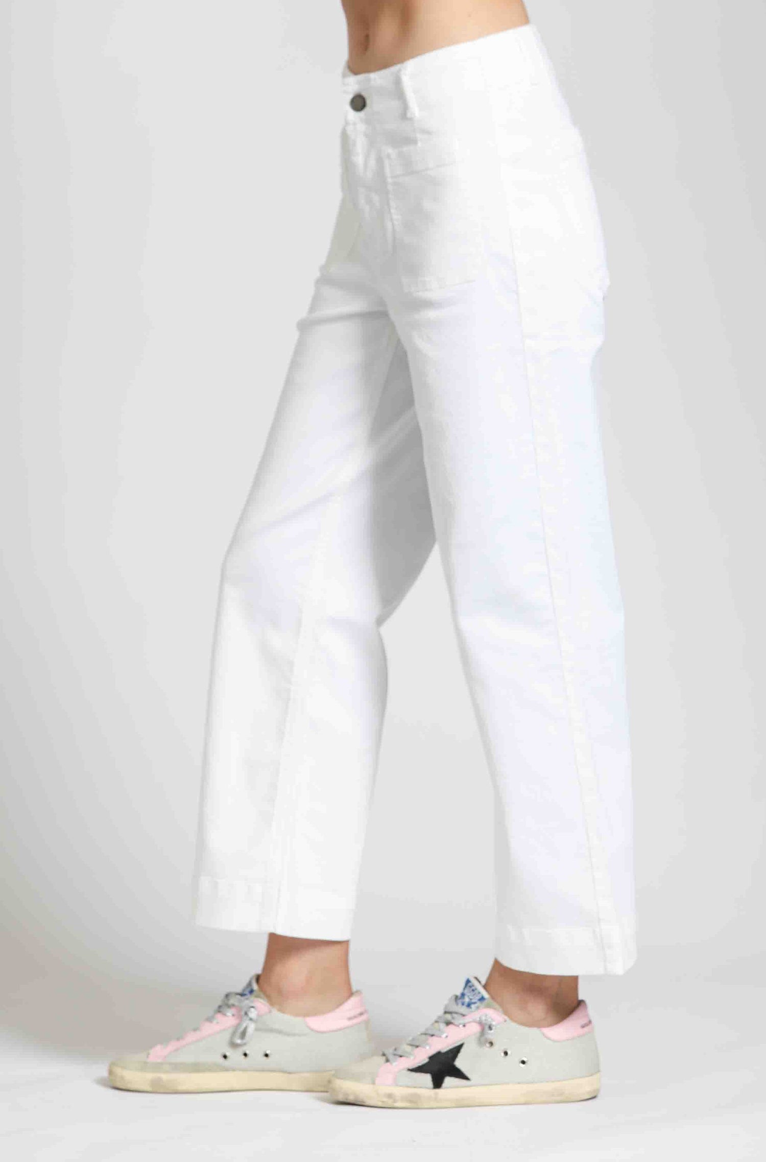 WHITE MID RISE CROPPED WIDE LEG PATCH POCKET PANT
