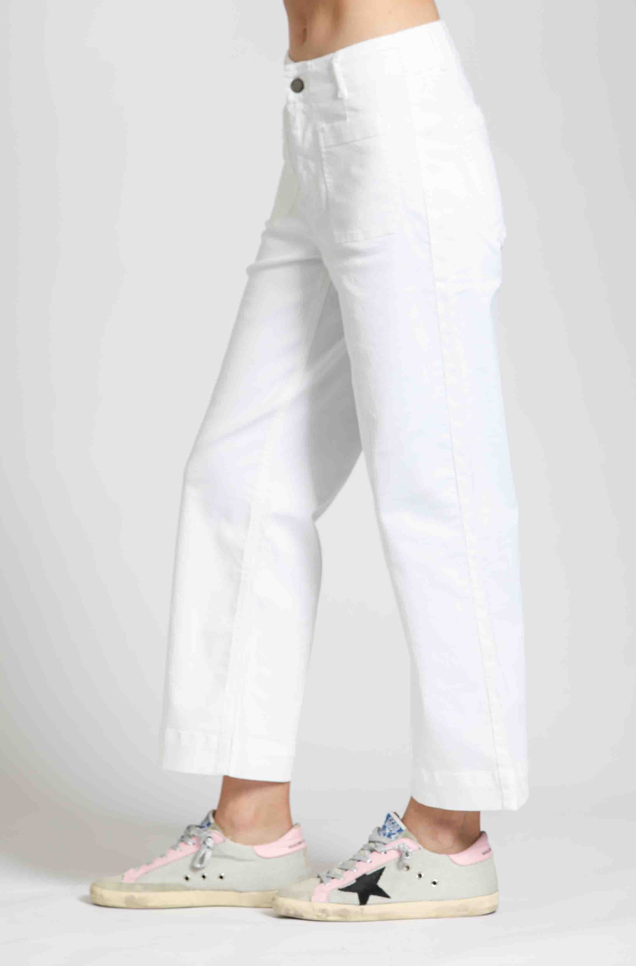 WHITE MID RISE CROPPED WIDE LEG PATCH POCKET PANT