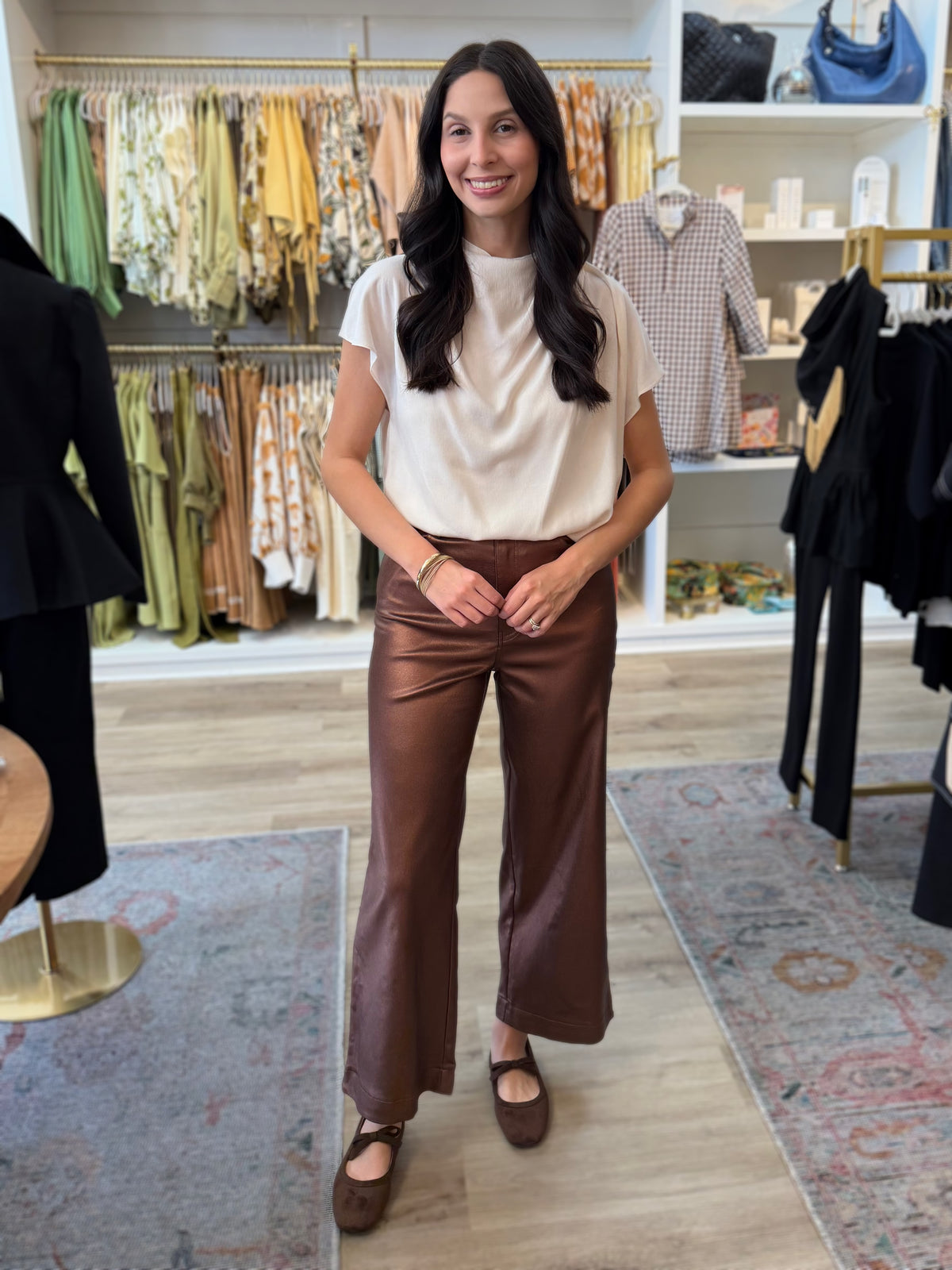 METALLIC BROWN WIDE LEG PANTS