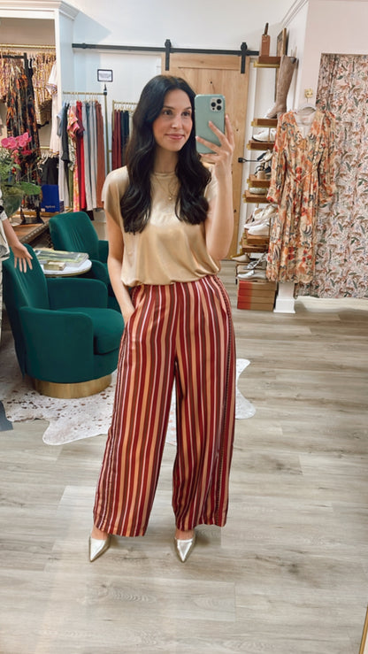 MAROON MULTI STRIPED ANJELLA WIDE LEG PANTS