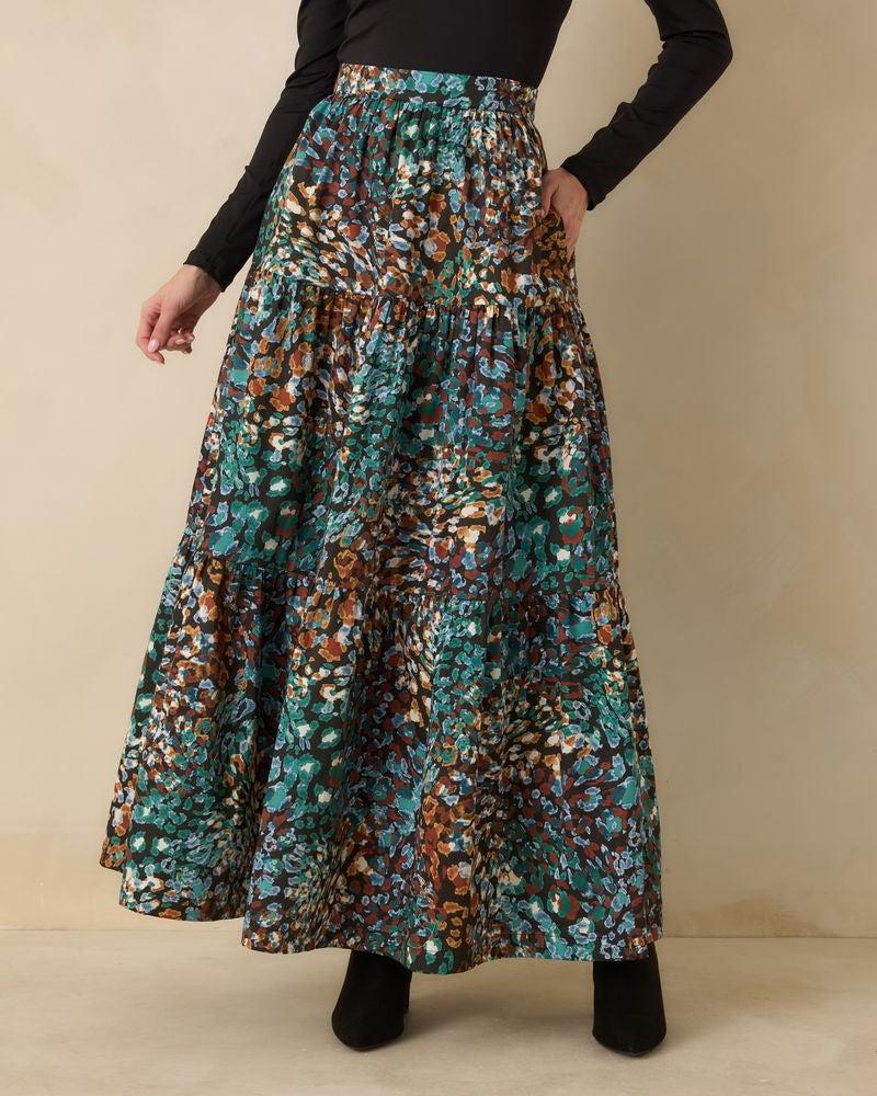 MULTI URBAN JUNGLE LEOPARD MAXI WINTOUR SKIRT