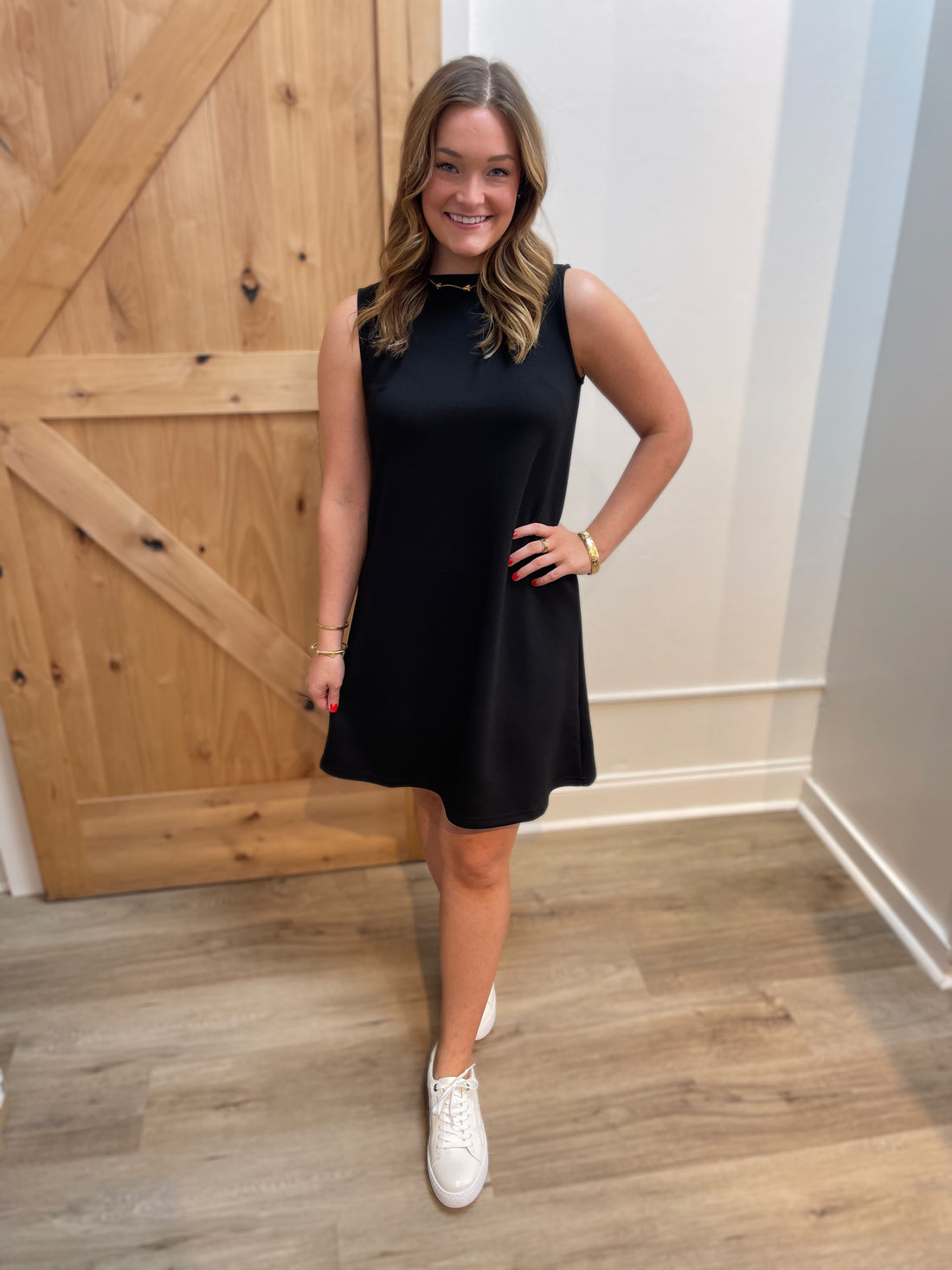 BLACK PCILL BUTTER MODAL SLEEVELESS SHIFT DRESS
