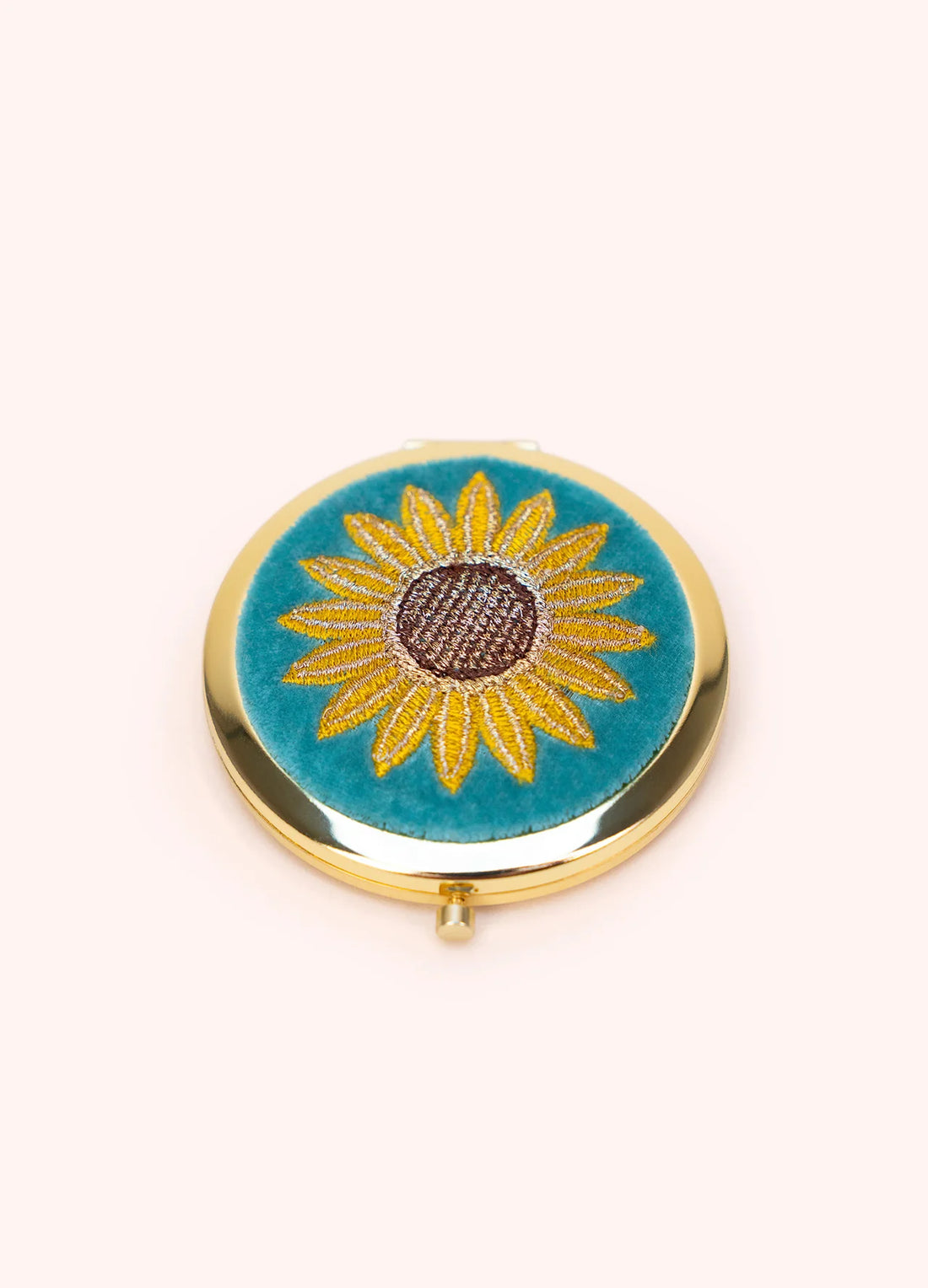BLUE SUMMER SUNFLOWER VELVET EMBROIDERED COMPACT MIRROR