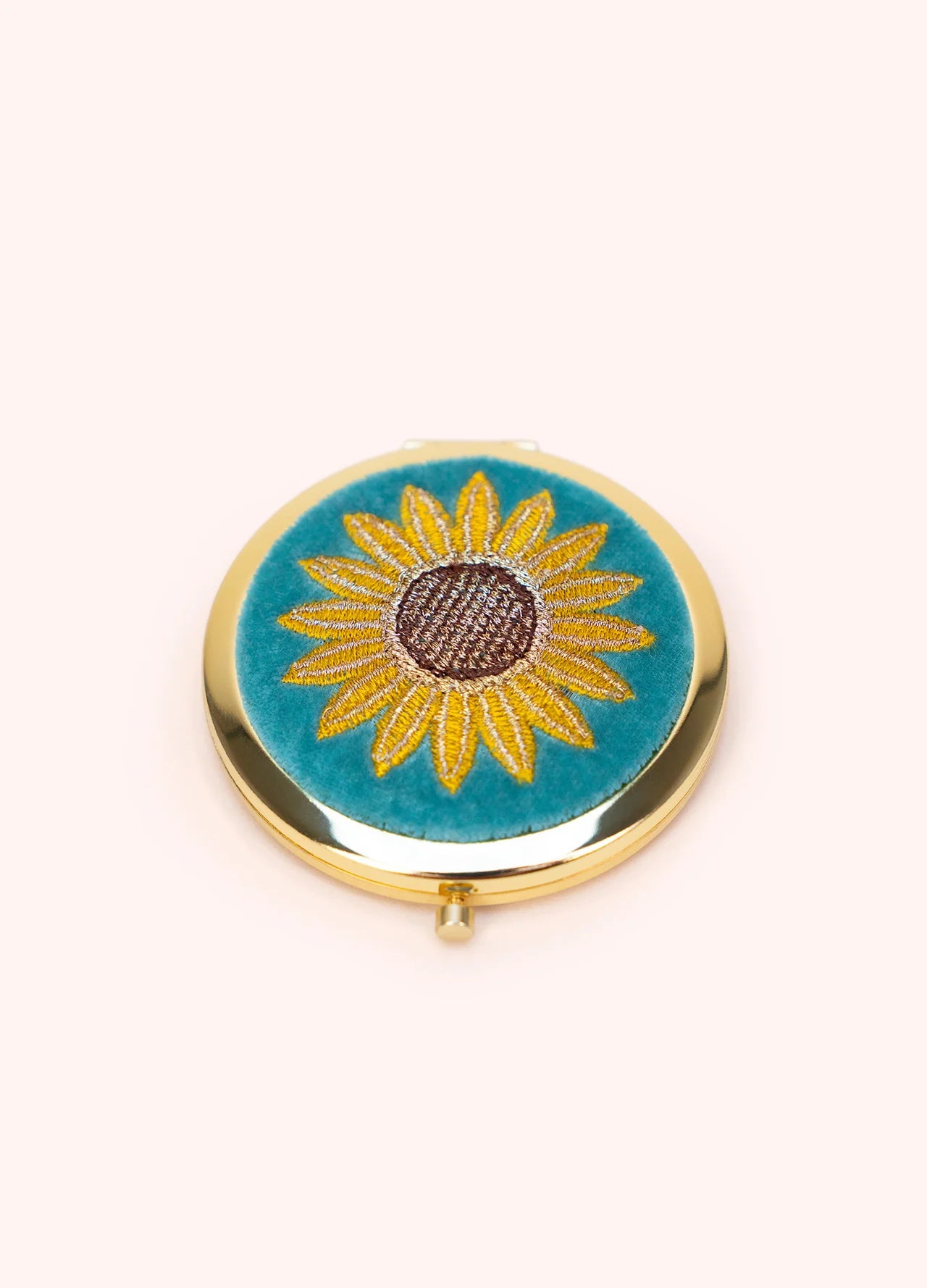 BLUE SUMMER SUNFLOWER VELVET EMBROIDERED COMPACT MIRROR