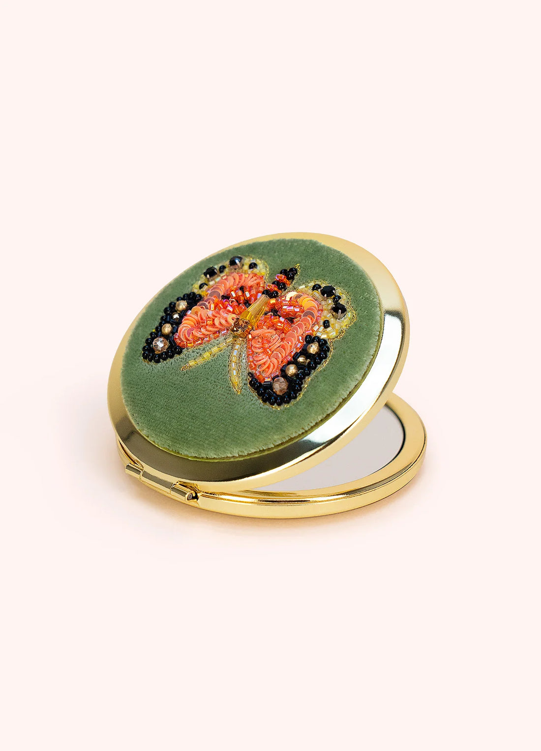 SAGE BONNY BUTTERFLY VELVET EMBROIDERED COMPACT MIRROR