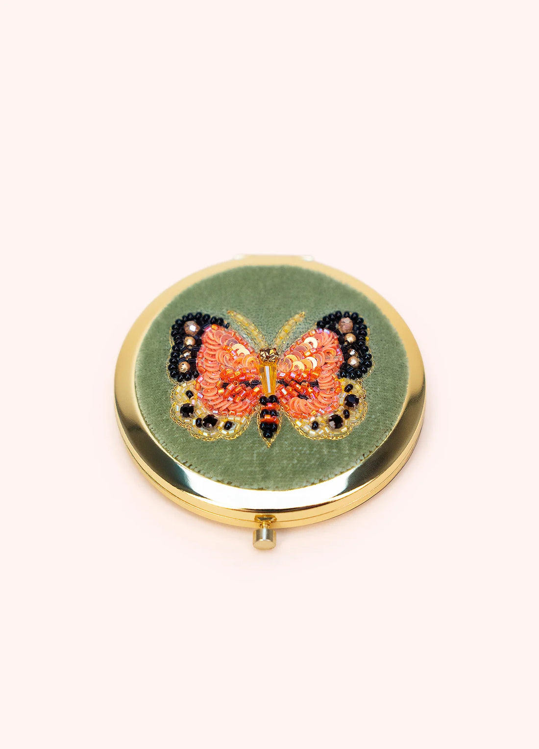 SAGE BONNY BUTTERFLY VELVET EMBROIDERED COMPACT MIRROR