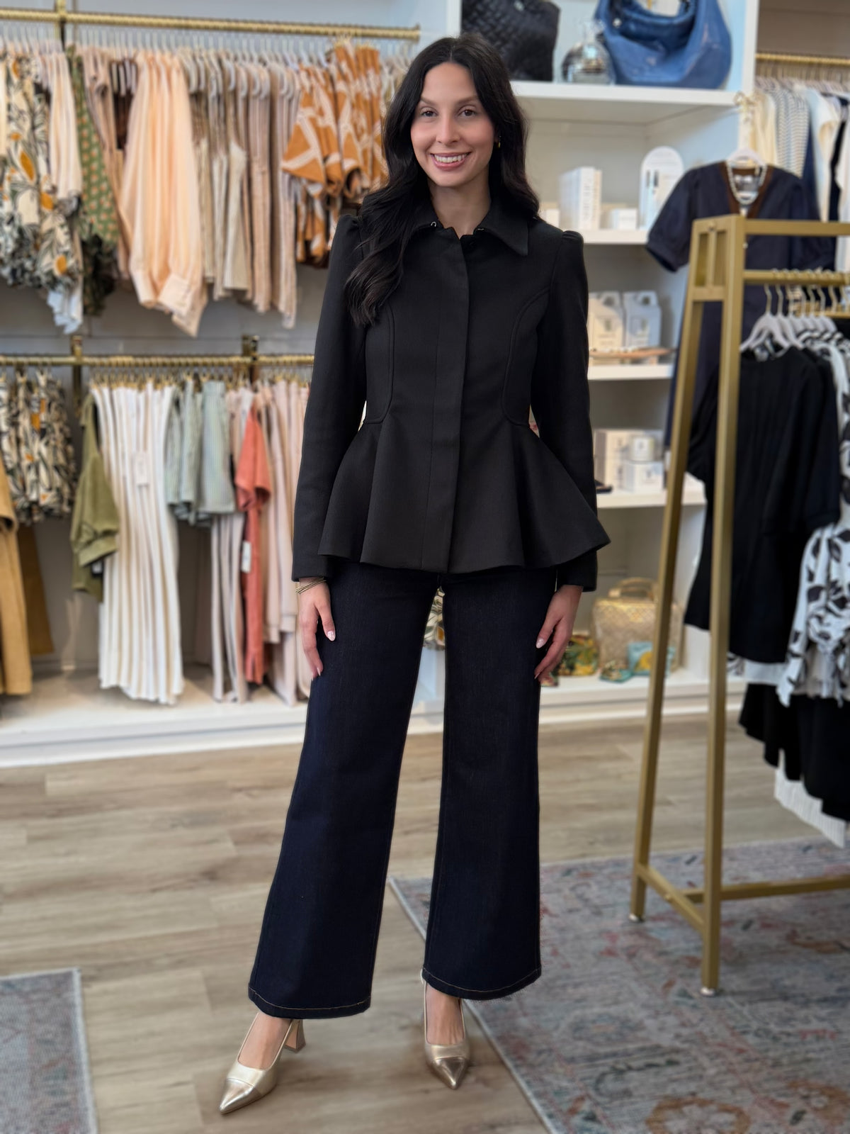 BLACK BUTTON UP PEPLUM LONG SLEEVE FIELDING RIDING JACKET