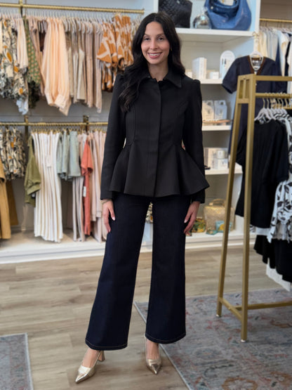 BLACK BUTTON UP PEPLUM LONG SLEEVE FIELDING RIDING JACKET