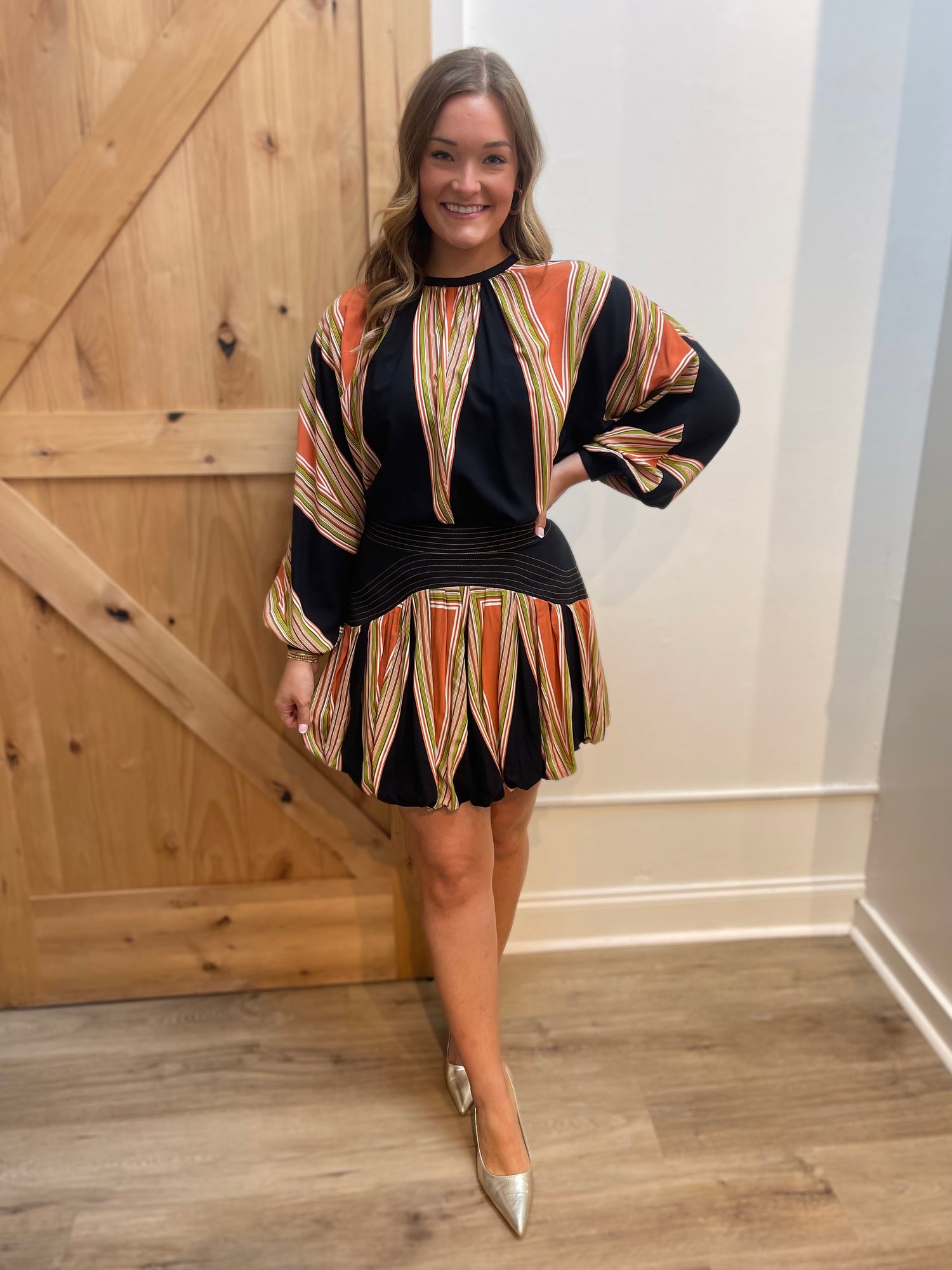 BLACK MULTI ABSTRACT GEO PRINT LONG SLEEVE KAROLINE BLOUSE