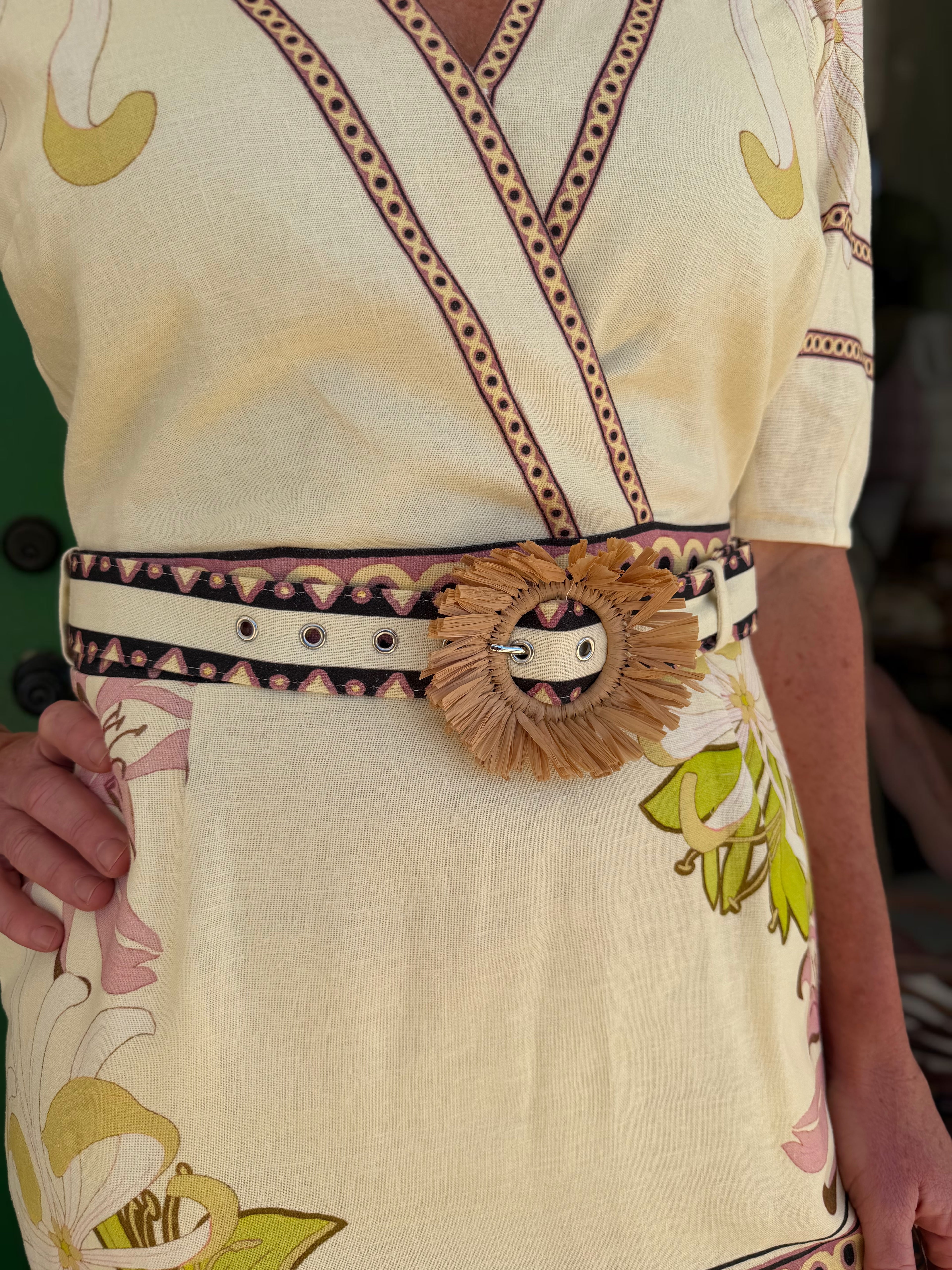 CREAM MULTI FLORAL PRINT BELTED IVY MINI DRESS