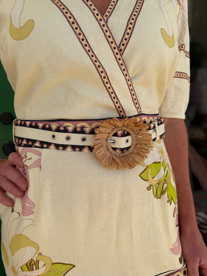 CREAM MULTI FLORAL PRINT BELTED IVY MINI DRESS