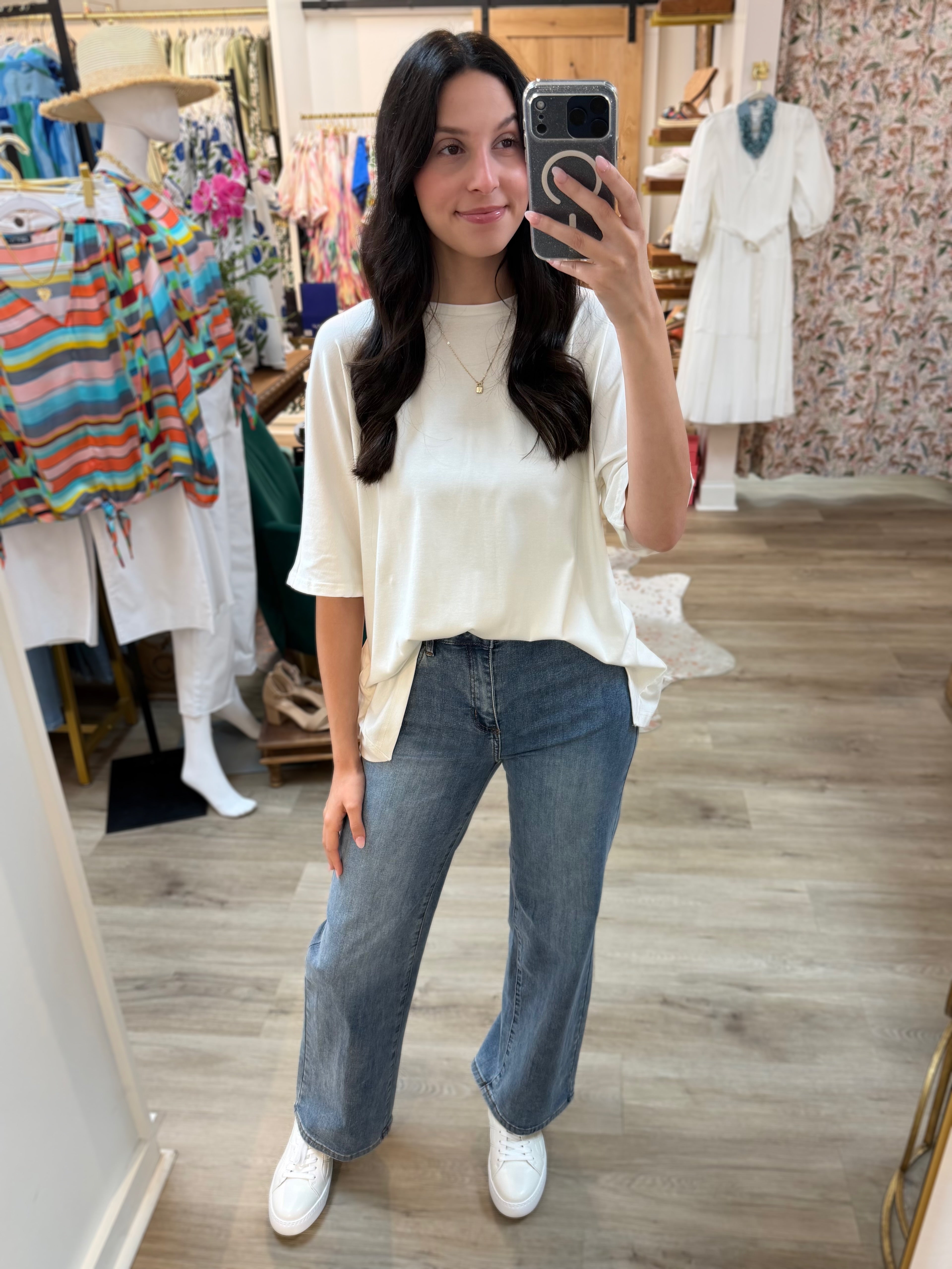 OFF WHITE KNIT MODAL DOLMAN SLEEVE TOP