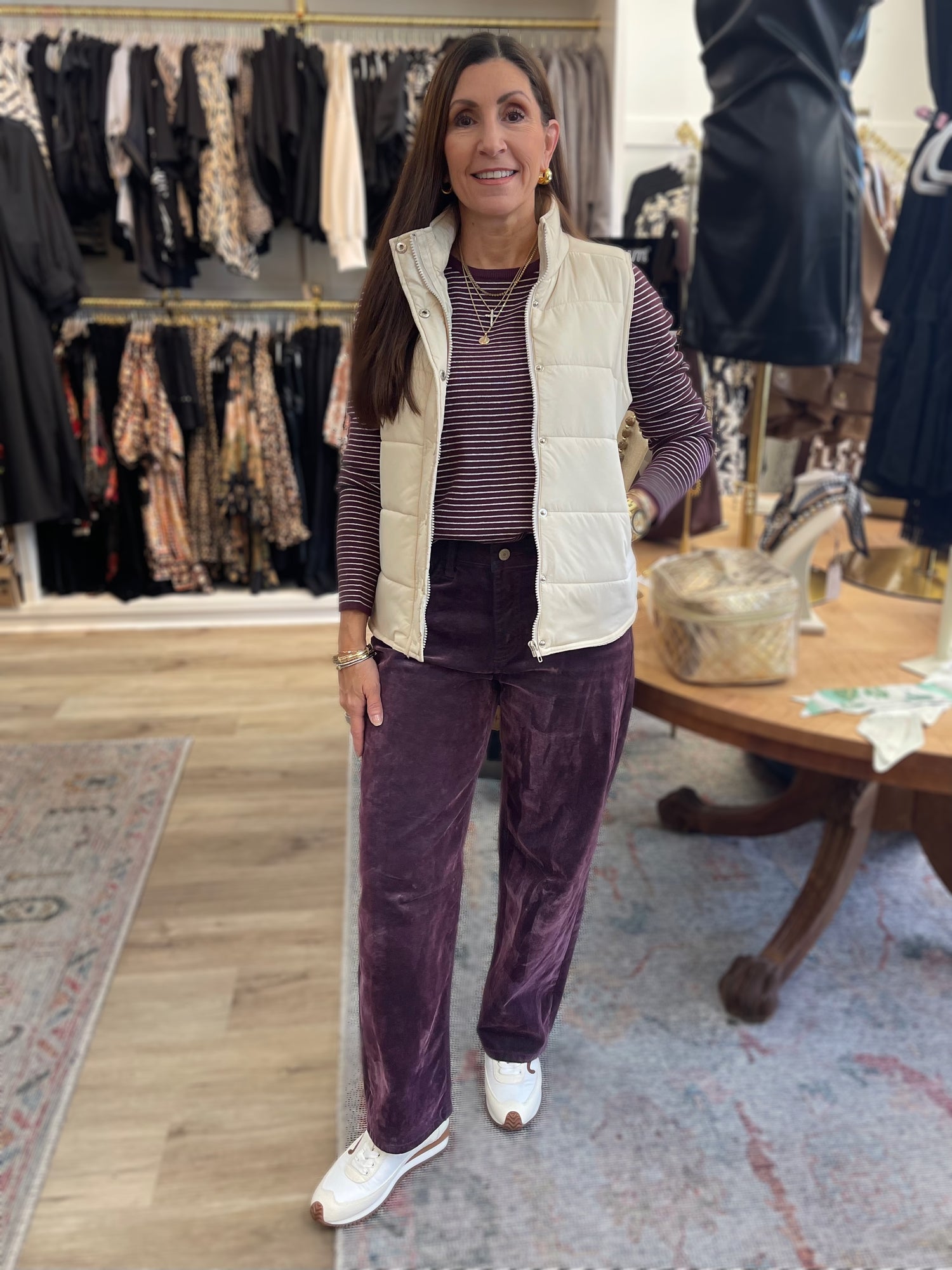 PURPLE FLOCKED HIGH RISE BARREL LEG JEANS