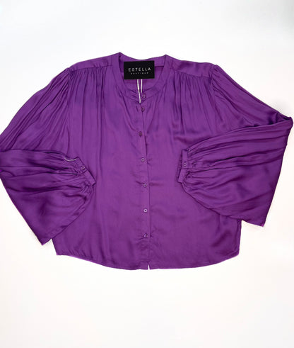 VIOLET NEOLA LONG BALLOON SLEEVE BUTTON UP BLOUSE