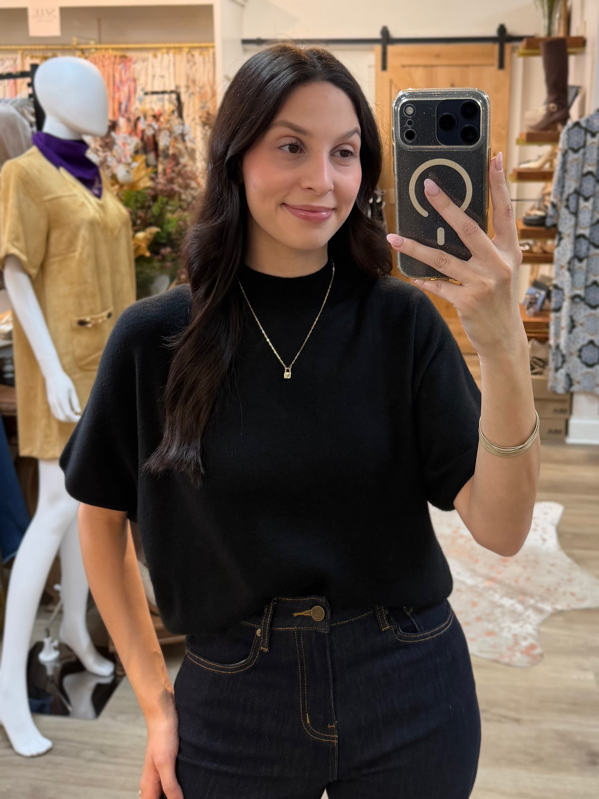 BLACK MOCK NECK DOLMAN SLEEVE SWEATER