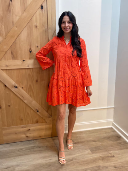 ORANGE EYELET RILEY DRESS
