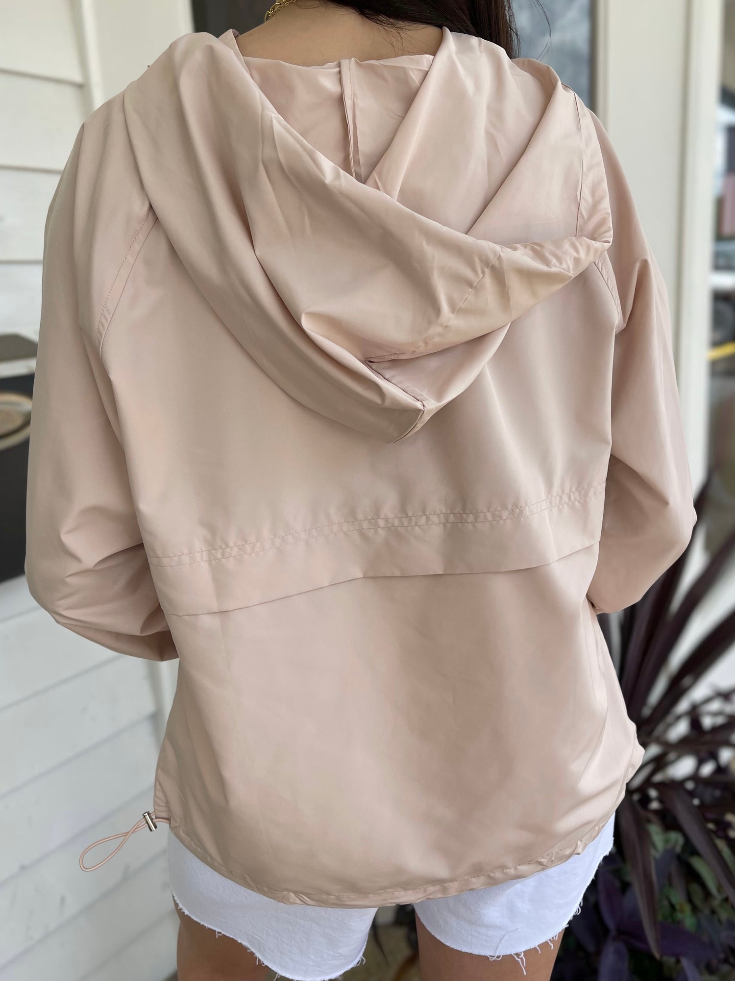 DUSTY BEIGE QUARTER ZIP HOODED WINDBREAKER