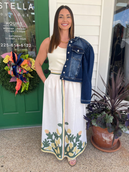CREAM MULTI ENGINEERED LEMON PRINTED MAXI SKIRT