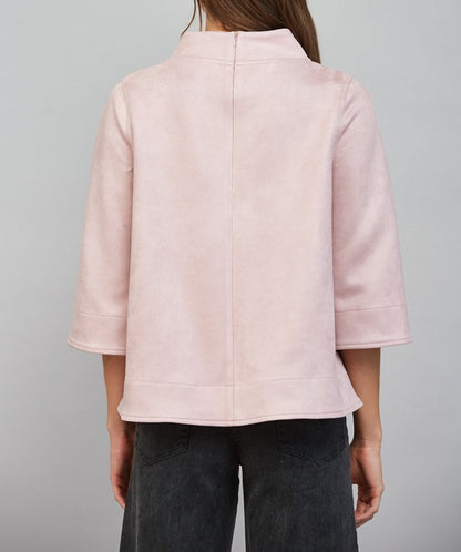 BLUSH FAUX SUEDE MOCK NECK 3/4 SLEEVE TOP
